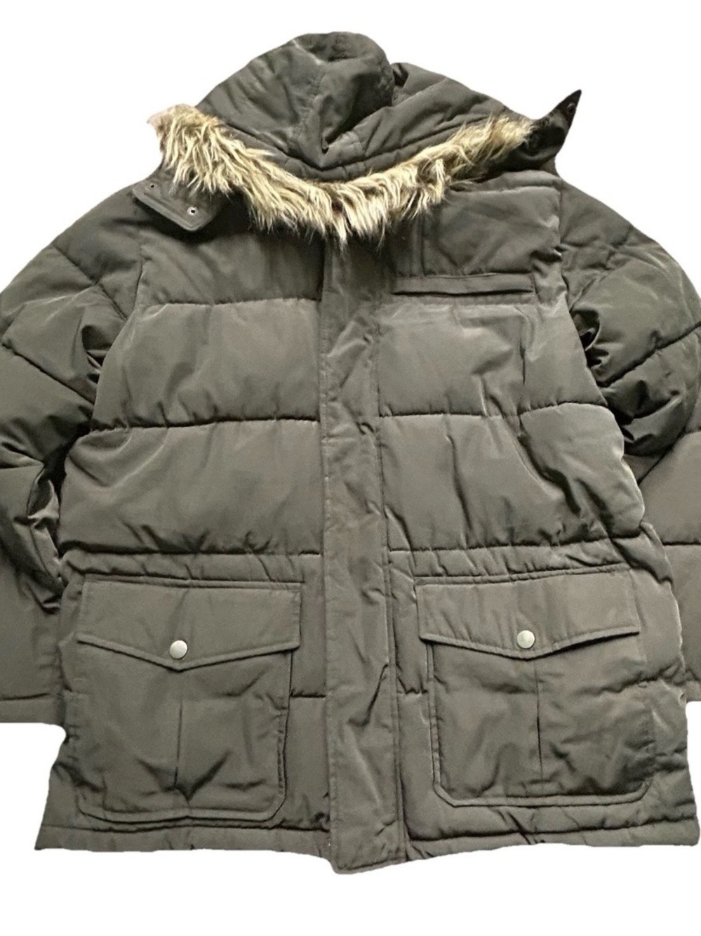 Men’s Outdoor Life Grey Brown Winter Puffer Jacket Size Large